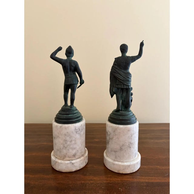 Bronze Collection of Grand Tour Style Neoclassical Metal Figures on Marble Bases For Sale - Image 8 of 10