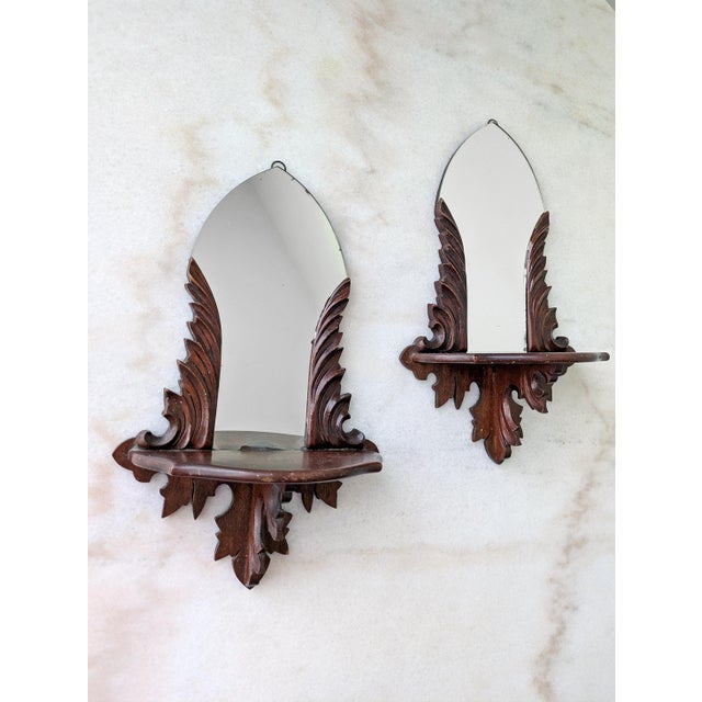 Antique Victorian Style Mirrored Walnut Curio Shelves, a Pair For Sale In Chicago - Image 6 of 7
