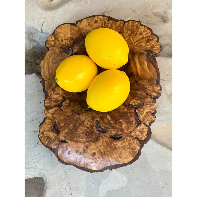 Organic Modern Hand-Turned Natural Edge Sugar Maple Burl Centerpiece Bowl - 12.5x9.5 Inches For Sale - Image 11 of 12