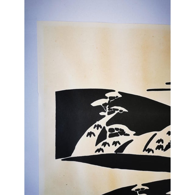 Vintage Japanese Black and White Print by Japanese Artist Toshijiro