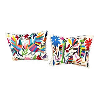 Hand Embroidered Otomi Pillows From Tenango De Doria, Mexico - a Pair For Sale