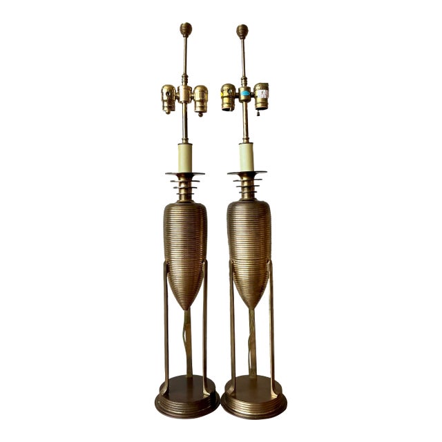 Vintage Postmodern Chapman Brass Lamps - A Pair For Sale