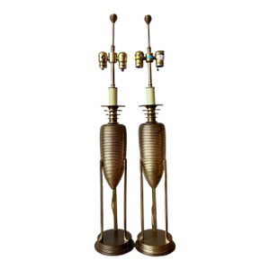 Vintage Postmodern Chapman Brass Lamps - A Pair