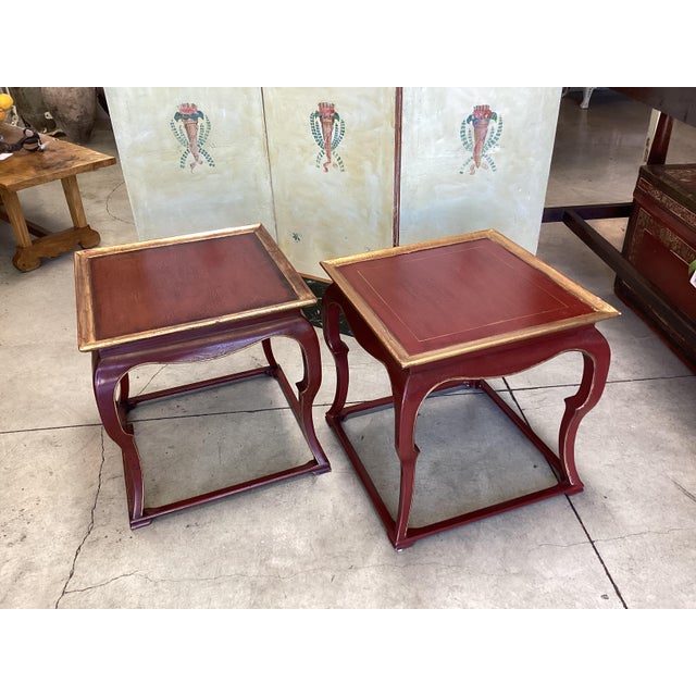 Wood 1980s Pair of Burton Ching Occasional/Side Tables in Red For Sale - Image 7 of 8