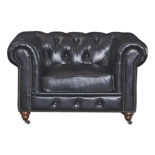 Century Chesterfield Arm Chair - Slate Leather For Sale