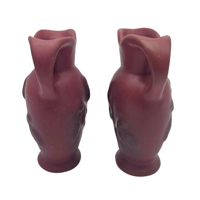 Van Briggle Pottery Matched Pair Double Handled Mulberry Vases Art Nouveau 7” For Sale - Image 4 of 8