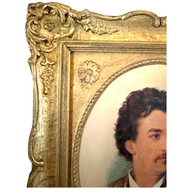 Antique Fine Art Pair of John Hardwicke Lewis Portrait Paintings in Ornate Gilt Frames - 1874 For Sale - Image 10 of 11