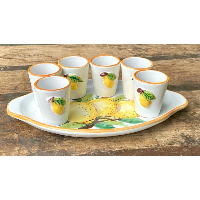 Late 20th Century Vintage Italian Glazed Ceramic Limoncello Set For Sale - Image 5 of 12