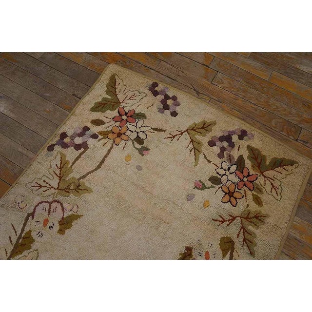 Beige 1930s Tan Beige Floral Folk Art Antique American Hooked Handknotted Wool Runner For Sale - Image 8 of 13