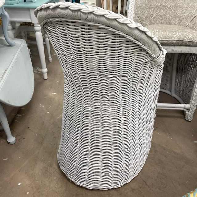 Wood Pair of Vintage Retro Wicker Upholstered Bar Stools For Sale - Image 7 of 10