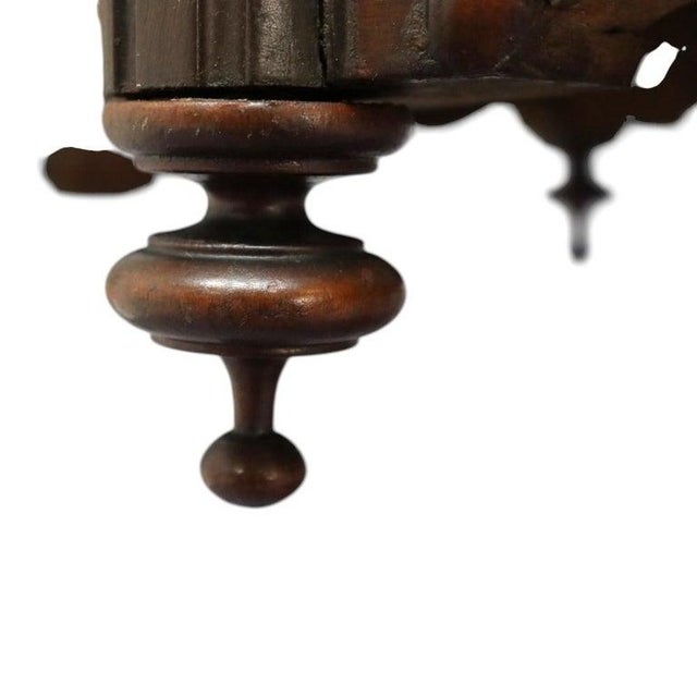 Brown Renaissance Revival Carved Walnut & Marble Turtle Top Table C1890 For Sale - Image 8 of 14