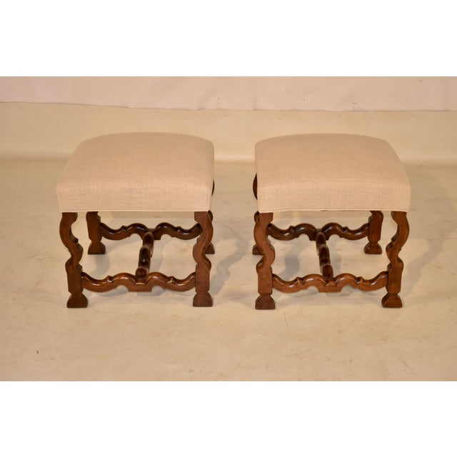 19th Century 19th Century Pair of French Walnut Upholstered Stools With Mouton Legs For Sale - Image 5 of 9