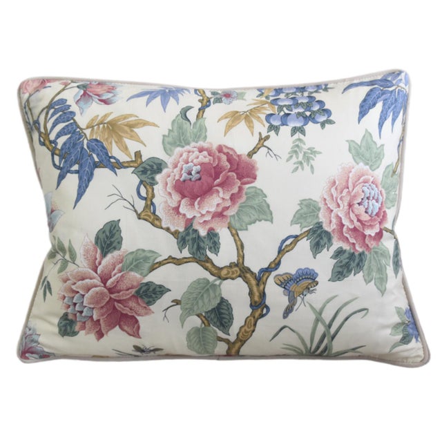 Chinoiserie Schumacher Chinoiserie Floral Feather/Down Pillow Set of Two For Sale - Image 3 of 5