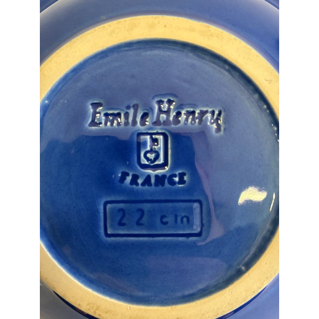 Vintage Emile Henry French Cobalt Blue Ceramic Bowls, Set of 4 For Sale - Image 9 of 11