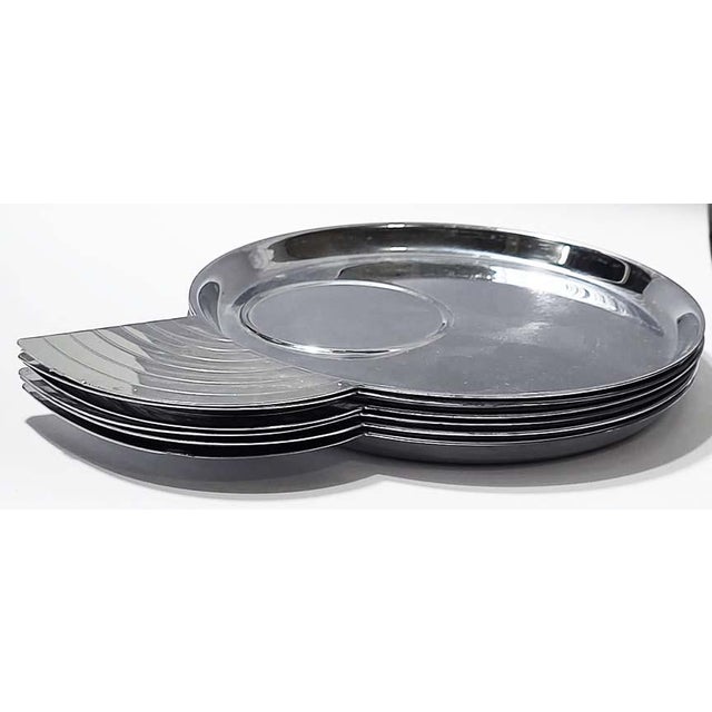 Art Deco chrome Chase Wing Canape cup Plates, stacking set of 6 tray 6 1/2", width including wing 8 1/4" cup opening 2 1/4"