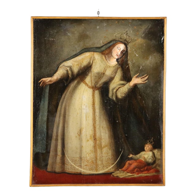 Madonna in Adoration of the Child Jesus, Oil Painting on Canvas, Framed For Sale