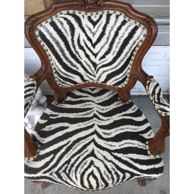 Ebony French Zebra Accent Arm Chair For Sale - Image 8 of 12
