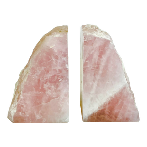 1970s Vintage Hollywood Regency Brutalist Rose Quartz Bookends - A Pair