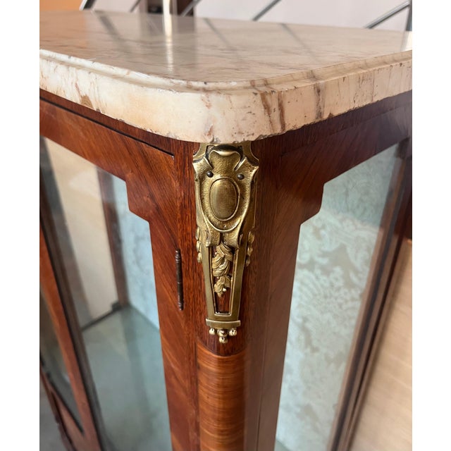 Late 19th Century Late 19th Century Louis XVI Style Showcase Vitrine in Walnut with Geometrical Marquetry For Sale - Image 5 of 18