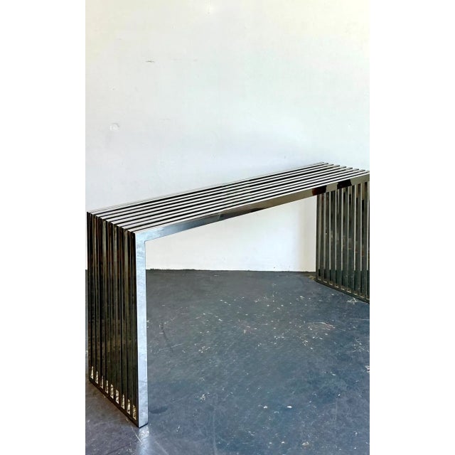 Vintage Chrome Slat Console Table After Ralph Lauren For Sale - Image 11 of 12