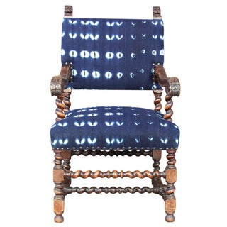 Barley Twisted Indigo Mud Cloth Chair For Sale