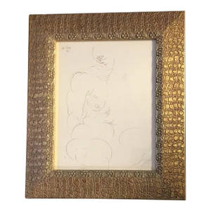 Original Vintage Abstract/Surreal Female Nude Ink Drawing Signed Ornate Frame 1980's