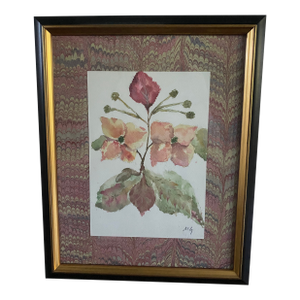 Original Botanical Watercolor With Marble Paper Matting - Dogwood