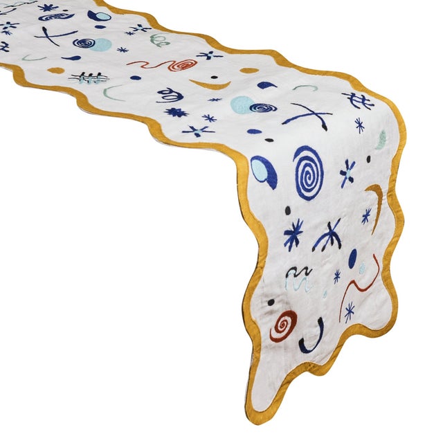 Turn your table into your canvas by draping one of our 85-inch-long embroidered runners over it. Made from durable,...