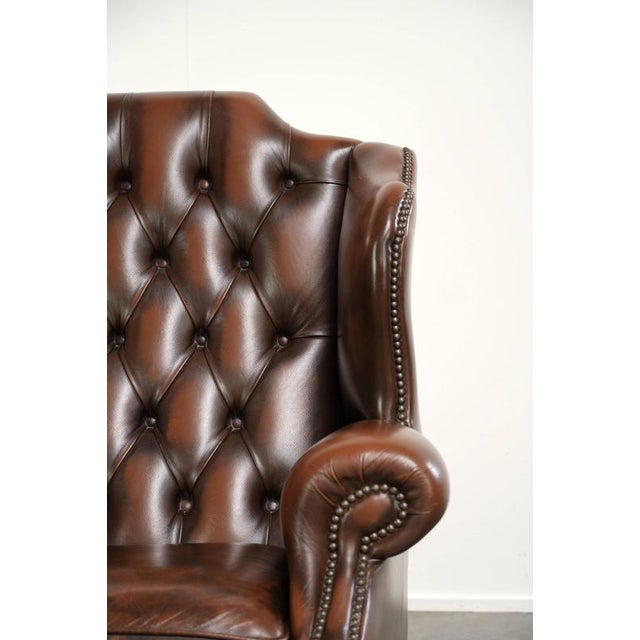 Chesterfield Wing Chair in Cowhide Leather For Sale - Image 9 of 13