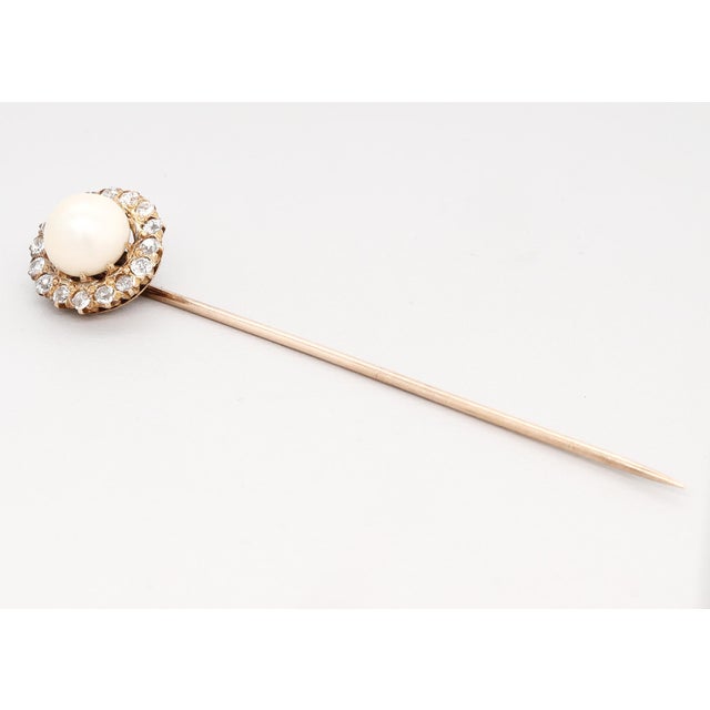 Vintage Mid-Century 14k Gold, Mabe Pearl, and Diamond Stickpin For Sale - Image 9 of 12