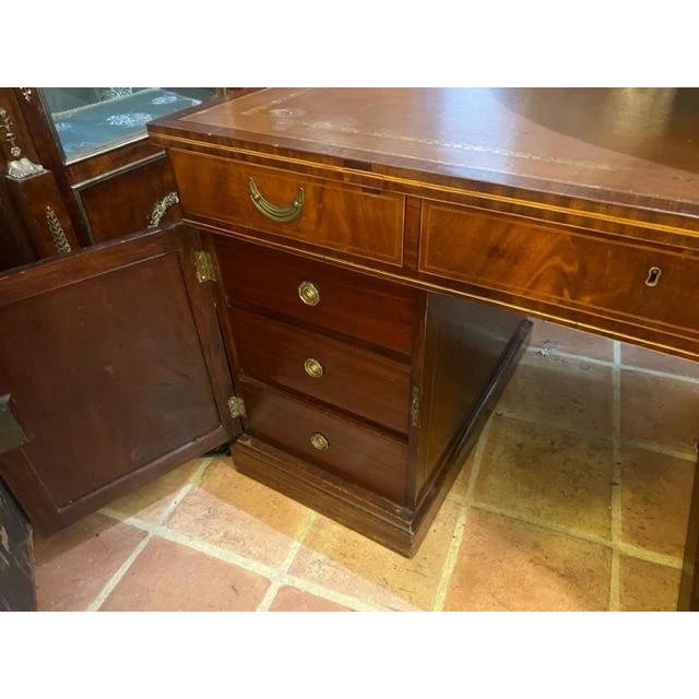 Late 19th Century Antique Mahogany Partner Desk Brown Leather Made in England Circa 1880 For Sale - Image 5 of 7