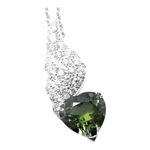 Piaget 18k White Gold Diamond Peridot Heart Pendant Necklace
