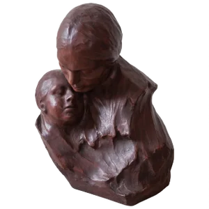 Belgian Art Deco Ceramic Bust of Mother and Child by Georges Wasterlain