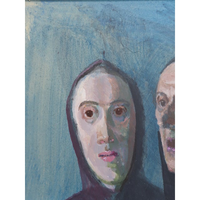 Mid-Century Modern Swedish "Whispers" Vintage Figurative Portrait Mixed Media Painting, Framed For Sale - Image 11 of 13