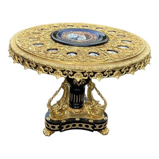 1960s French Louis XVI Bronze Porcelain Center Table For Sale