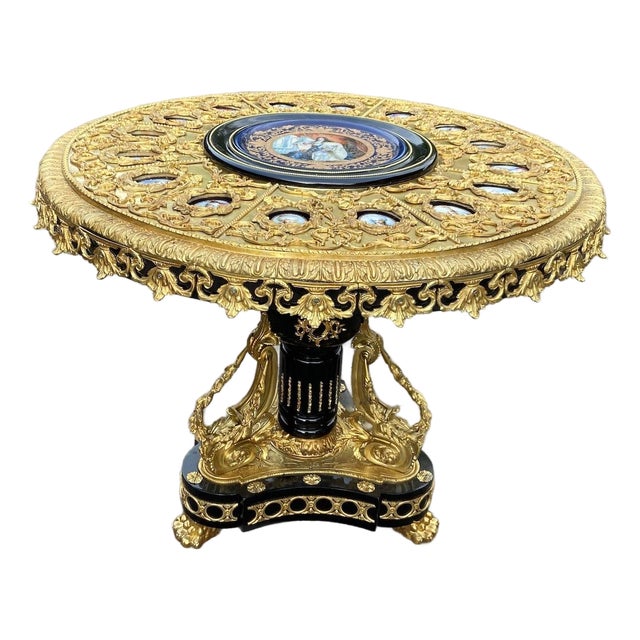 1960s French Louis XVI Bronze Porcelain Center Table For Sale