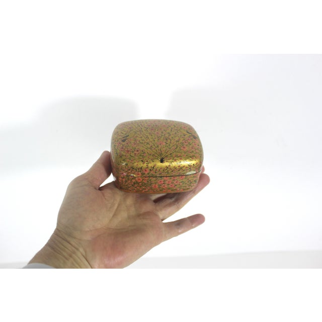 Hand Painted Vintage Kashmir Lacquered Trinket Box For Sale - Image 9 of 9