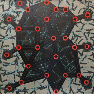 W.C. Richardson, Stop Flats Night Stops Abstract Geometric Modernist Oil Painting W.C. Richardson, 1990