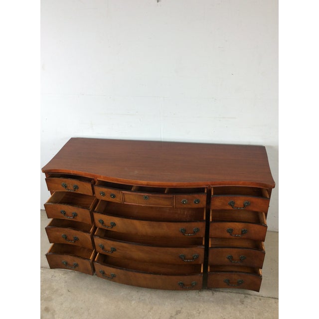 Mid Century Georgian Style Lowboy Dresser With Bowfront Design and 9 Drawers For Sale - Image 15 of 18