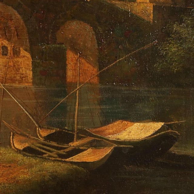 View of the Broken Bridge in Rome, Oil on Canvas For Sale - Image 8 of 14