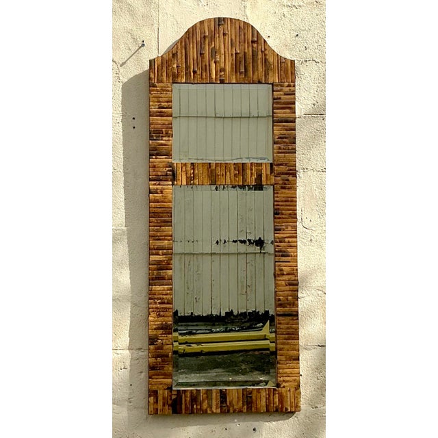 Wood Vintage Coastal Split Rattan Arched Mirror For Sale - Image 7 of 8