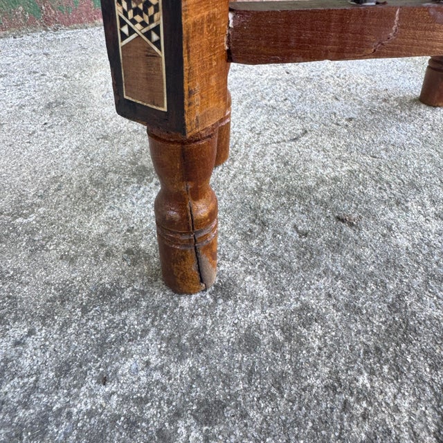 Antique Moroccan-Middle Eastern Brass and Wood Tea Tray Table- 2 Pieces For Sale - Image 10 of 12