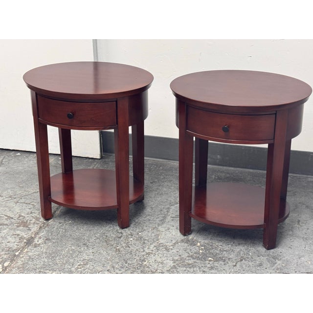Wood Pottery Barn Valencia Oval Nightstands, Pair For Sale - Image 7 of 12