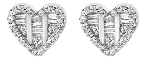 .925 Sterling Silver 1/2 Cttw Round and Baguette Diamond Composite Heart Shaped Stud Earring (I-J Color, SI2-I1 Clarity)