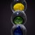 Sculptural glass column in Murano glass set on a rectangular clear glass base. Above rise progressively larger glass...