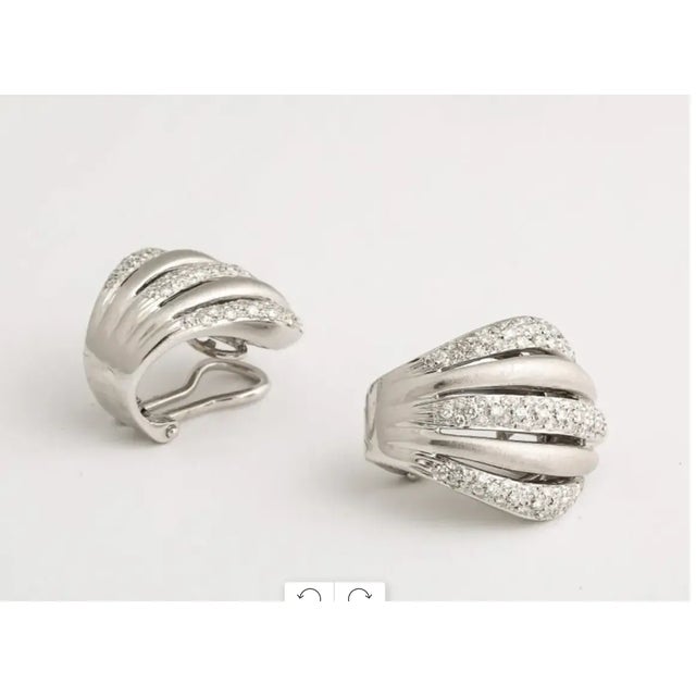 18 Kt White Gold and Diamond Omega Back Earrings Italian -2pcs For Sale - Image 4 of 8