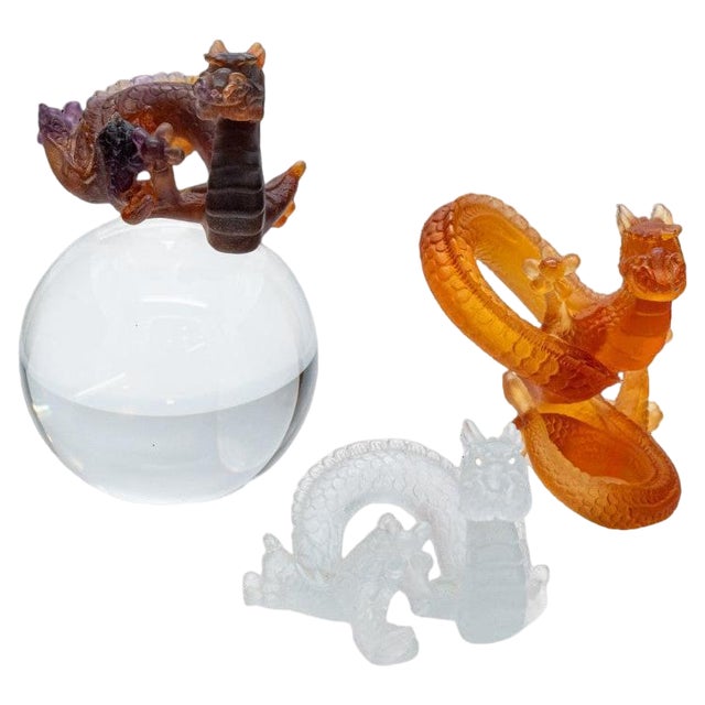Pâte De Verre Set Dragons from Daum, 1990, Set of 3 For Sale