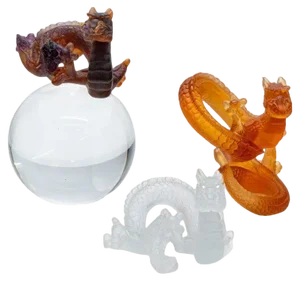 Pâte De Verre Set Dragons from Daum, 1990, Set of 3