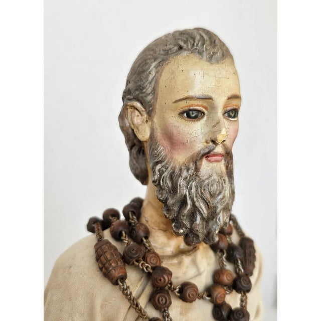 Cream 17th/18th Century Baroque Period Carved Polychrome Santo Altar Statue For Sale - Image 8 of 12