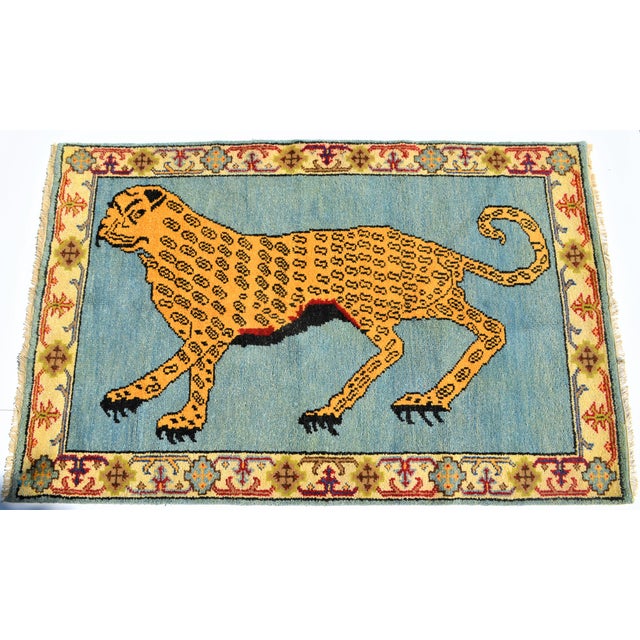 1990s Vintage Turkish Leopard Hunting Design Rug- 4′ × 6′ For Sale - Image 5 of 8